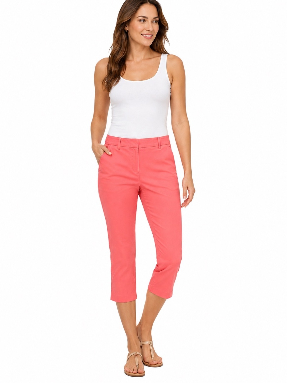Talbots Stretch Capri Pants Women’s 14 Pink Coral Cotton Blend Cropped